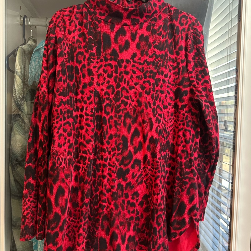 Chico’s size 2 - Red and Black Leopard Print Mock Turtleneck